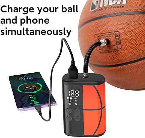 Пумпа за пумпа за топка во Woowind со мерач на притисок LED осветлување и електрична енергија, автоматски преносен топка инфлатор со игла за топка за фудбал, фудбал, спор