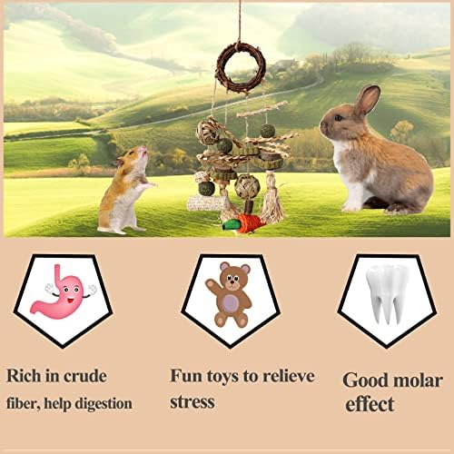 Hercocci 2 пакетче за џвакање играчки за зајаци, природно рачно изработено - зајачко кафез што виси играчки за зајаци заморчиња свињи хрчари гербили