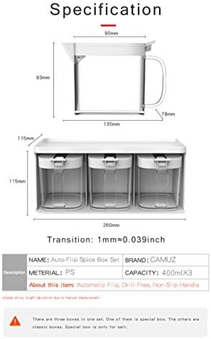 WIONC Auto Flip Seasoning Box Wallид монтиран пластичен контејнер со лажица сол зачини за зачини за кујнски материјали