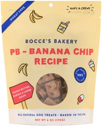 Рецептот за чип на банана на Bocce на Bocce, третира за кучиња, без пченица секојдневно кучиња третмани, вистински состојки, печено во САД, сите