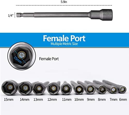 Комплет За Возач на навртки за удар, 10 парчиња 1/4 ® 6 Битови За Возачи На Магнетни Навртки, 6мм-15мм Метрички Драјвери Со Шестоаголни Навртки