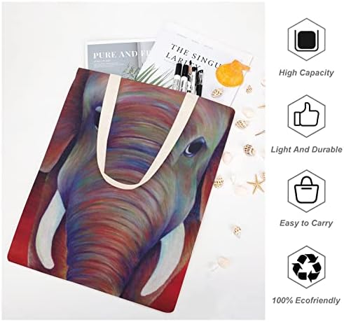 Wengbeauty Canvas Tote Bag Апстракт африкански слонови уметност рамо торба еднократно намирници за купување кеси за купување на плажа ручек торбички