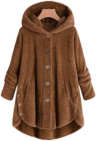 Mrgiinri 2022 топла зимска руно јакна за жени обична руно качулка мачка со мачки уво џеб преголем пулвер за надворешна облека