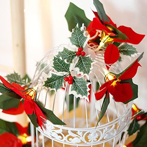 QixiVCom 2 Пакувајте реални црвени цвеќиња со лисја Декоративни жици светла 6,7 стапки 10 парчиња LED светла за лансирани батерии за свадба, Божиќ, Денот на вineубените, Дено?