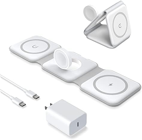Зерогого 3 во 1 станица за безжични полначи за повеќе уреди на Apple, подлога за полнење со магнетно преклопување, компатибилна со iPhone 14/Pro/Max/Plus/13/12, IWATCH, AirPods 3/2/Pro