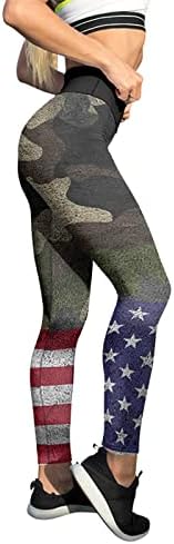 Американско знаме Патриотско нозе, женска контрола на стомакот, американско знаме, панталони за јога, се протегаат лесни атлетски еластични
