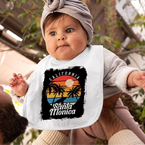 Санта Моника Калифорнија Бебе Бибс - Гроздобер Бибс за хранење бебе - Илустрација Бибс за јадење
