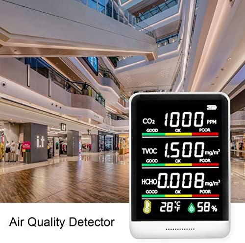 5-во-1 монитор за квалитет на воздухот, преносен домашен детектор CO2 детектор TVOC, HCHO, Шалтер за влажност и температура