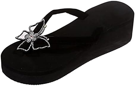 Helsински женски обични клинови од клин, rhinestones Comfort Comfort Chunky Platform Sandals Flip Flops за лето
