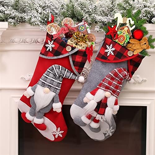 Aetygh 2 пакувања Божиќни чорапи, Бафало проверете ги Божиќните гноми елф фигура Божиќни чорапи, домашни празнични забави Божиќни украси