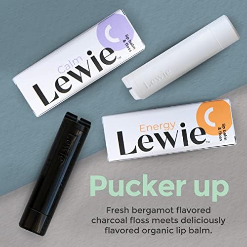 Lewie Floss & Gloss - 2 -во -1 стоматолошки конец и усни мелем мултипак - цимет и белгамот со вкус на јаглен од јаглен W/ органски мелем за усни