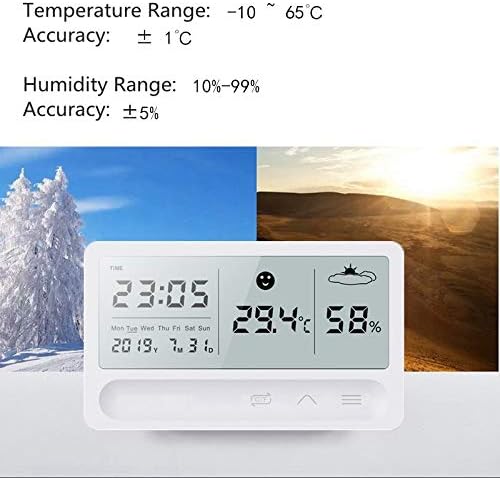 WXYNHHD Мултифункционален дигитален ЛЦД допирен на екранот на екранот Времето на часовникот Температура и мерач на влажност на екранот
