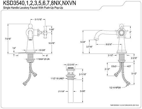 Кингстон месинг KSD3541NX Хамилтон со едно рачка бања со притисок, полиран хром