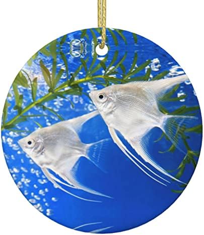Аквариум Ангелска Риба Божиќна Декорација Приврзок, Новогодишен Керамички Кружен Приврзок