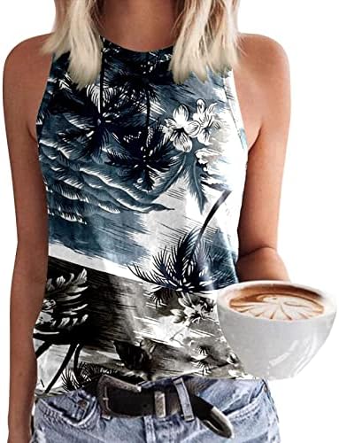 Сива тинејџерска девојка хавајски ками резервоар тропски маички цветни графички блузи маички маички без ракави екипаж на плажа 2023 xxl
