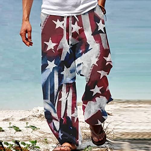 МИАШУИ Обични Панталони За Патеки Мажи Американско Знаме Патриотски Панталони за Мажи 4 од јули Хипи Харем Панталони Широки Бохо Јога Панталони