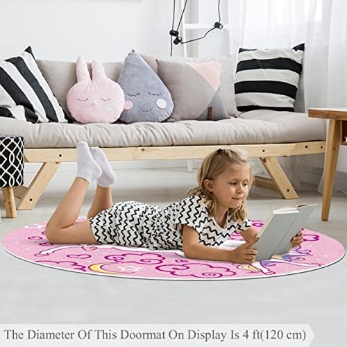 Llnsupply Детска килим 4 метри големи килими за тркалезно подрачје за девојчиња бебе бебе - еднорог животно розово, домашно
