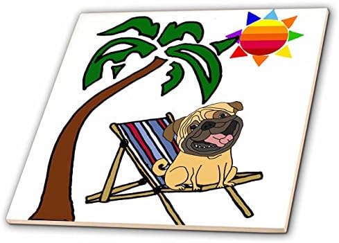 3дроза Смешни Мопс Куче На Плажа Стол И Сонце И Палма - Плочки