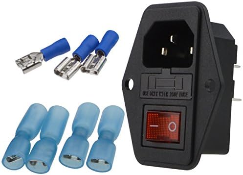 Urbest Male Power Socket 10A 250V Inlet Module Plug 5A Fuse Switch со 7 парчиња женски 16-14 AWG Wiring Spade Crimp Terminals