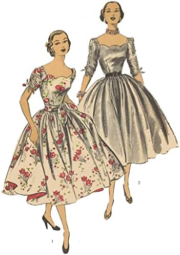 Гроздобер шема за шиење во 1950 година: Вечер фустан со лушпано деколте, црно -бело, A6122
