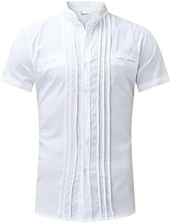 XXBR машки кошули, летен скут со кратки ракави со цврста боја на цврста боја на тенок бои надолу од празници на плажа маици со џебови преголема