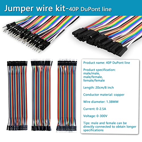 Комплет за електронска компонента Minododoca 2PCS Лебница+Модул за напојување+120pcs Dupont Jumper Wire+140PCS umperица со скокач во