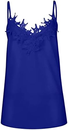 Ruziyoog женски свилен сатен резервоар на врвот елегантен цветник чипка трим V вратот цврста боја камизол кошули лабава кошула за блуза без