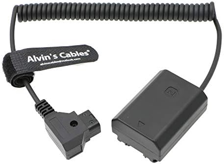 Каблите на Алвин NP FZ100 Dummy Battery To D Tap Coiled кабел за напојување за Sony A7III A7RIII A7SIII A7C A7IV A9 FX3 камера