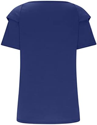 Женски летни врвови на кратки ракави со кратки ракави против вратот, обични лабави фит блуза модна рамнина 2023 туника што излегува