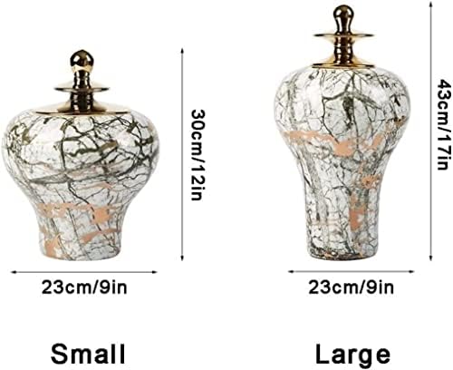 ЦНПРАЗ Порцеланска Вазна Тегла Со Ѓумбир Со Капак за Домашен Декор, Тегла За Печатење Со Текстура Од Керамички Мермер, Декоративно Централно