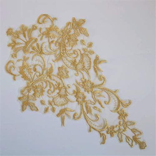 1pc 44x 26см од слонова коска од злато рајонски фустан на задниот дел од парче чипка за чипка за чипка, приклучоци, злато 1 парчиња