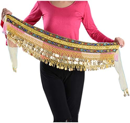Aibearty женски триаголен стомак танцува колк со колк со златни монети шарено завиткано здолниште на половината на ланецот на половината перформанси облека
