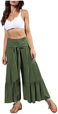 Елегантни баги панталони за одблесоци Cokuera, обична цврста боја удобна широка панталони за нозе плажа, деветти панталони Каприс