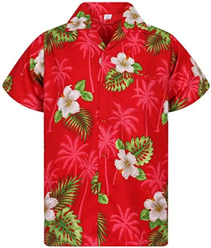 В. Х. О. Фанки Хавајски Кошула За Мажи Shortsleve Предниот Џеб Повик Копче Надолу Мал Цвет