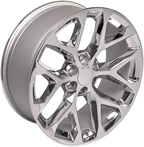 ОЕ Wheels LLC 22 инчен раб одговара на Chevy Silverado Snowflake Wheel CV98B 22x9 Chrome Wheel Hollander 5668