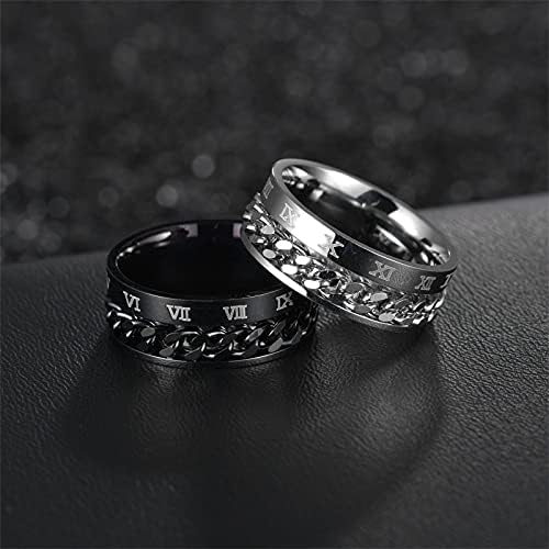 Минималистички прстени за жени кои доминираат во ротатибилна сипел ланец за накит за накит, римски трансфер прстен челик титаниум прстен смола прстен