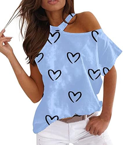 Женски летни врвови слатки кошули за жени летни кратки ракави врвови со ладна маица со краток ракав за жени