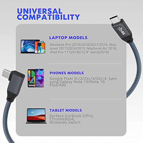 UseBean USB C До USB C Кабел Прав Агол 100w 6.6 ft, USB 3.2 Gen2x2 20gbps Пренос На Податоци &засилувач; Pd Брзо Полнење, 4k60hz