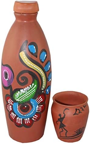 Одишабазар Рачно изработено обоено земјено шише со вода од глине