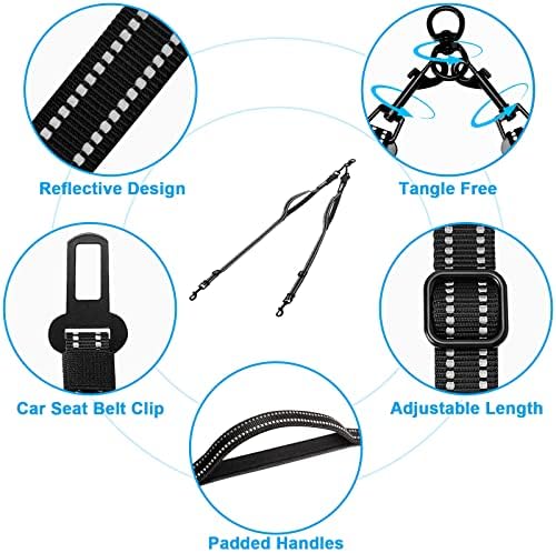 Петбонус Двојно Куче Поводник Спојка, Без Заплеткување Одвојува Двојна Куче Поводник Сплитер За Одење 2 Кучиња, Рефлектирачки