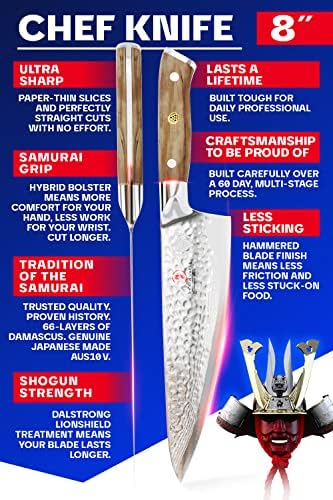 Далстронг Готвач Нож - 8 инчен Нож-Шогун Серија-Јапонски Аус-10В Супер Челичен Кујнски Нож-Рачка Од Маслиново Дрво-Дамаск-Остар Нож За