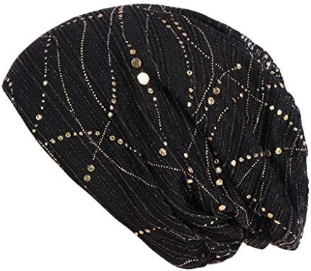 Women'sенски rhinestones Turban Hat лесна дише дише дувачка гравчиња, се протегаат меки буги за спиење капачиња за капакот на капакот