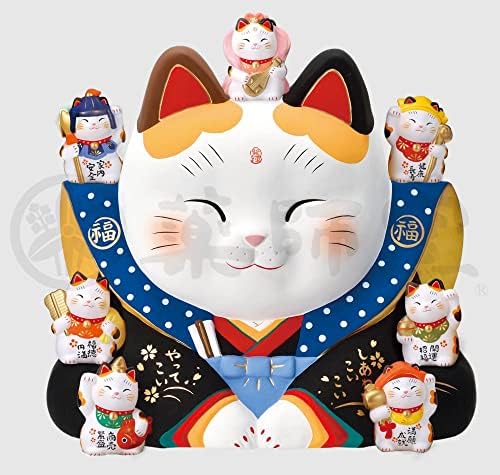 Yakushigama 7656 Nishikaisai Седум среќен бог Среќа Среќа Манеки Мачка бр. 16, Подобрена среќа, Фенг Шуи Фигура, ентериер, мачка, бела,