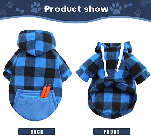 Hrttsy Plaid Dog Hoodie мека топла облека кученца мачиња џемпери со џеб класична облека чивахуа облечена зимска пролетна миленица џемпери за мали