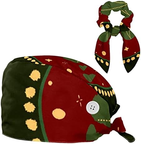 yoyoamoy Прилагодливо работно капаче со копчиња за џемпери на памук симпатични Божиќни sвона со starsвезди шема хирург капа за жени