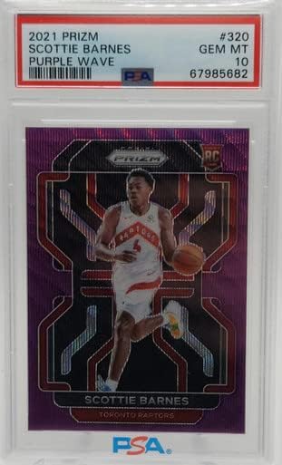 Скоти Барнс Рапторс 2021-22 Панини Prizm Purple Wave Rookie Card 320 PSA 10