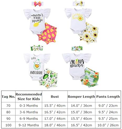 Овошни облеки за овошје од лубеница од новороденче поставени за девојки за мали деца Руфл летни ромпер и цветни шорцеви играчки облеки со