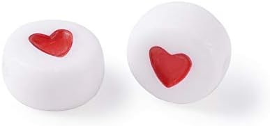 Черисвелри 200 парчиња 7мм Бело Акрилно Срце Пони Мониста Мини Црвено Љубовно Срце Пластика Лабава Диск Монета Мониста Растојание За