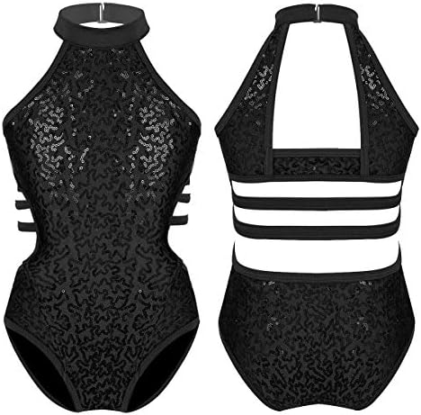 Алвиви Девојки девојки Sequins Halter Stappy Back Ballet Dance Indish Fignatics Leotard Balerina Dance Training Облека за теловито