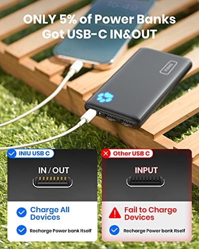 Iniu [2 пакет] Преносен полнач, најтесниот и најлесниот USB C 10000mAh Power Bank, Triple 3A со голема брзина на батерии за телефон, компатибилен